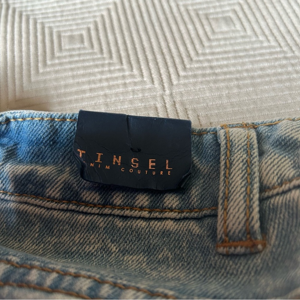 Tinsel denim shorts NEW women’s size 30 skulls y2k grunge blue distressed boho - Picture 5 of 16